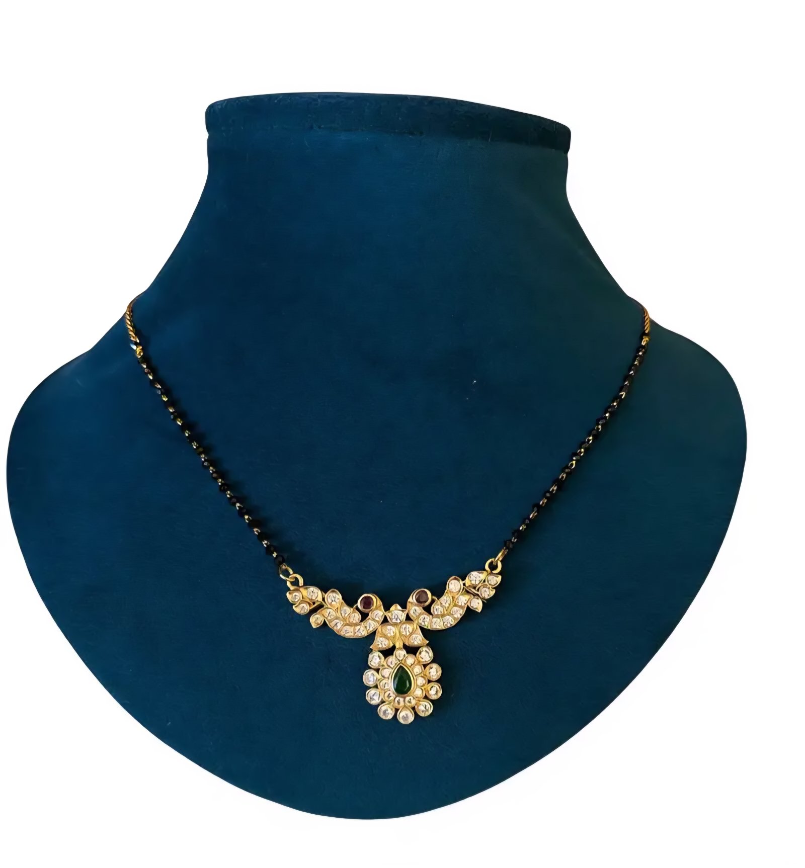 Cz pendent  with  black beads chain