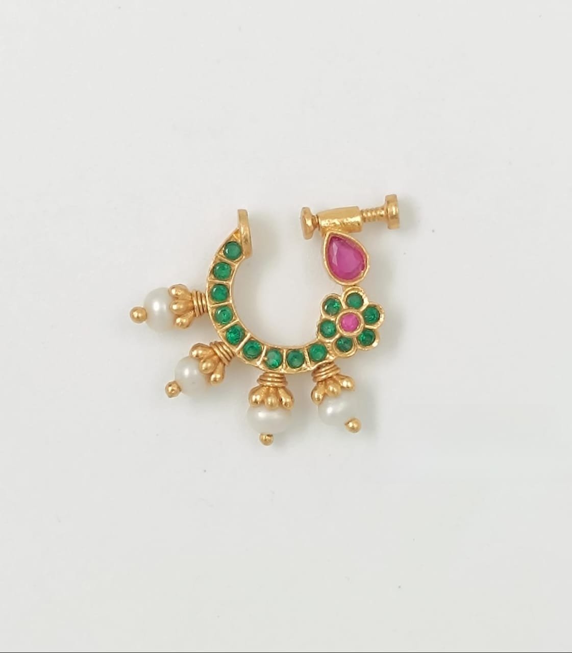 Green & Red Stone Nose Pin