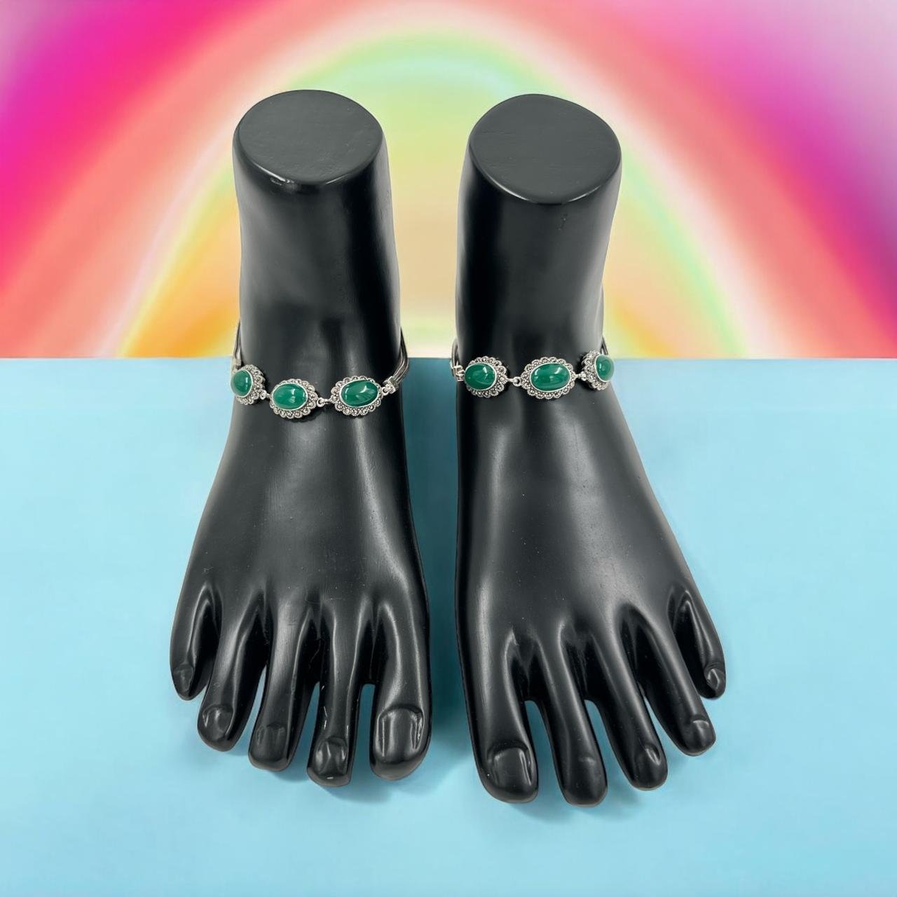 Anklet – Green Big Stones & Marker Stones