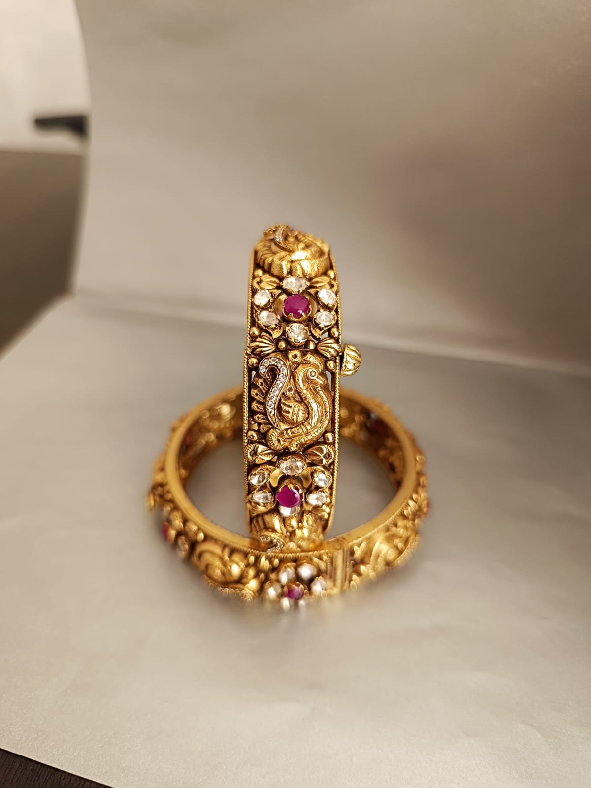 Antique polish peacock design, ruby stone & polki  stones