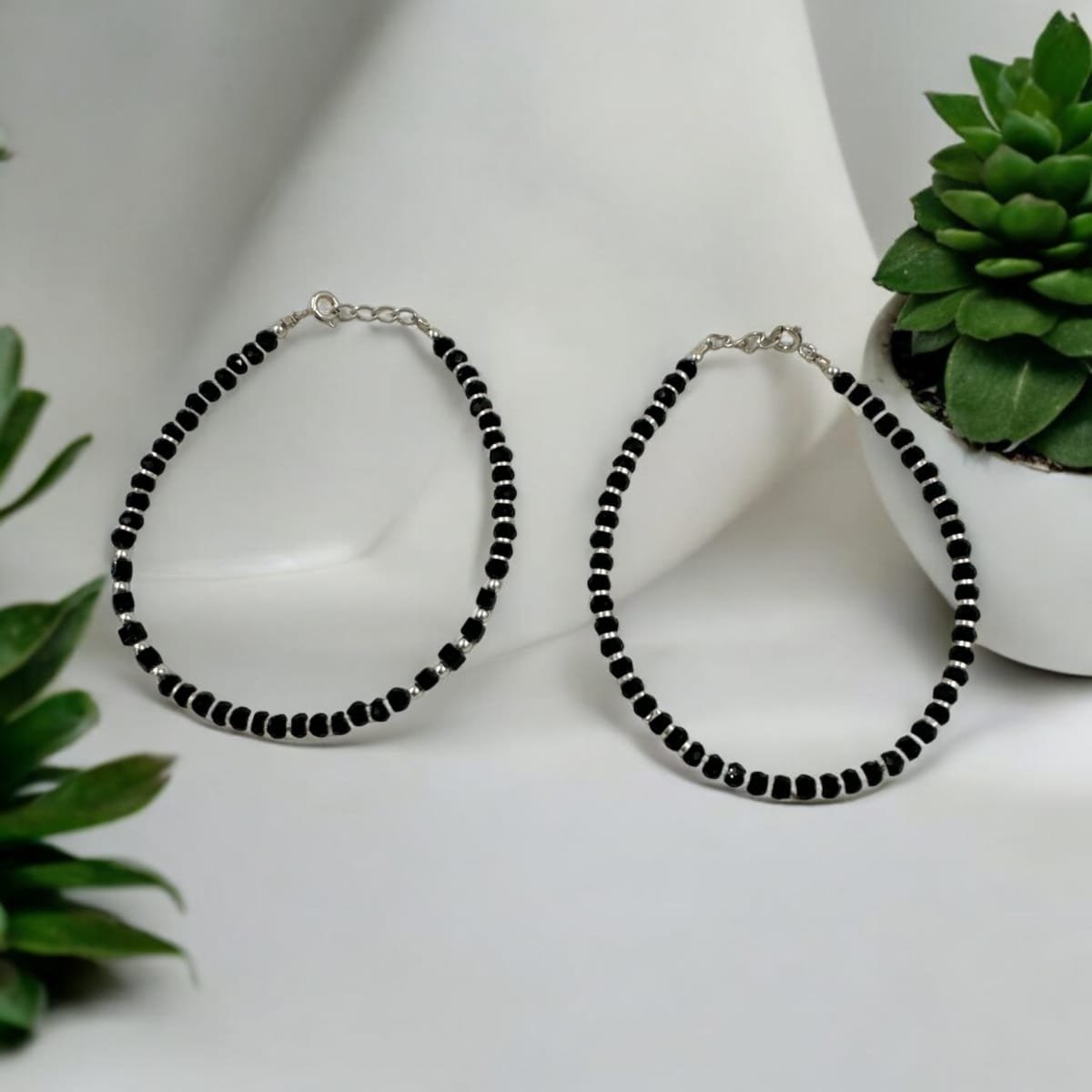 Baby Anklet – Black Beads & Silver Balls