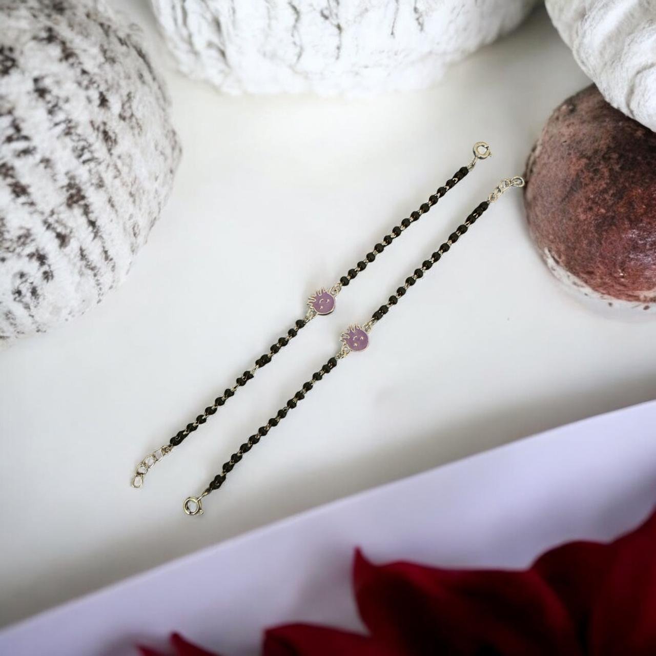 Baby Anklet – Black Beads with Purple Dangle Hanging