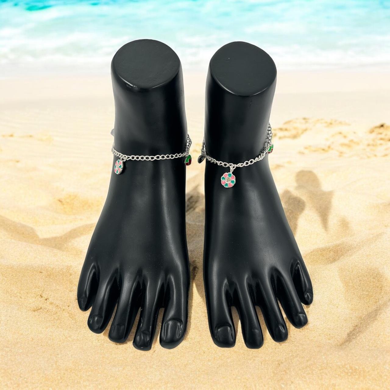 Baby Anklet – Flower & Leaf Design