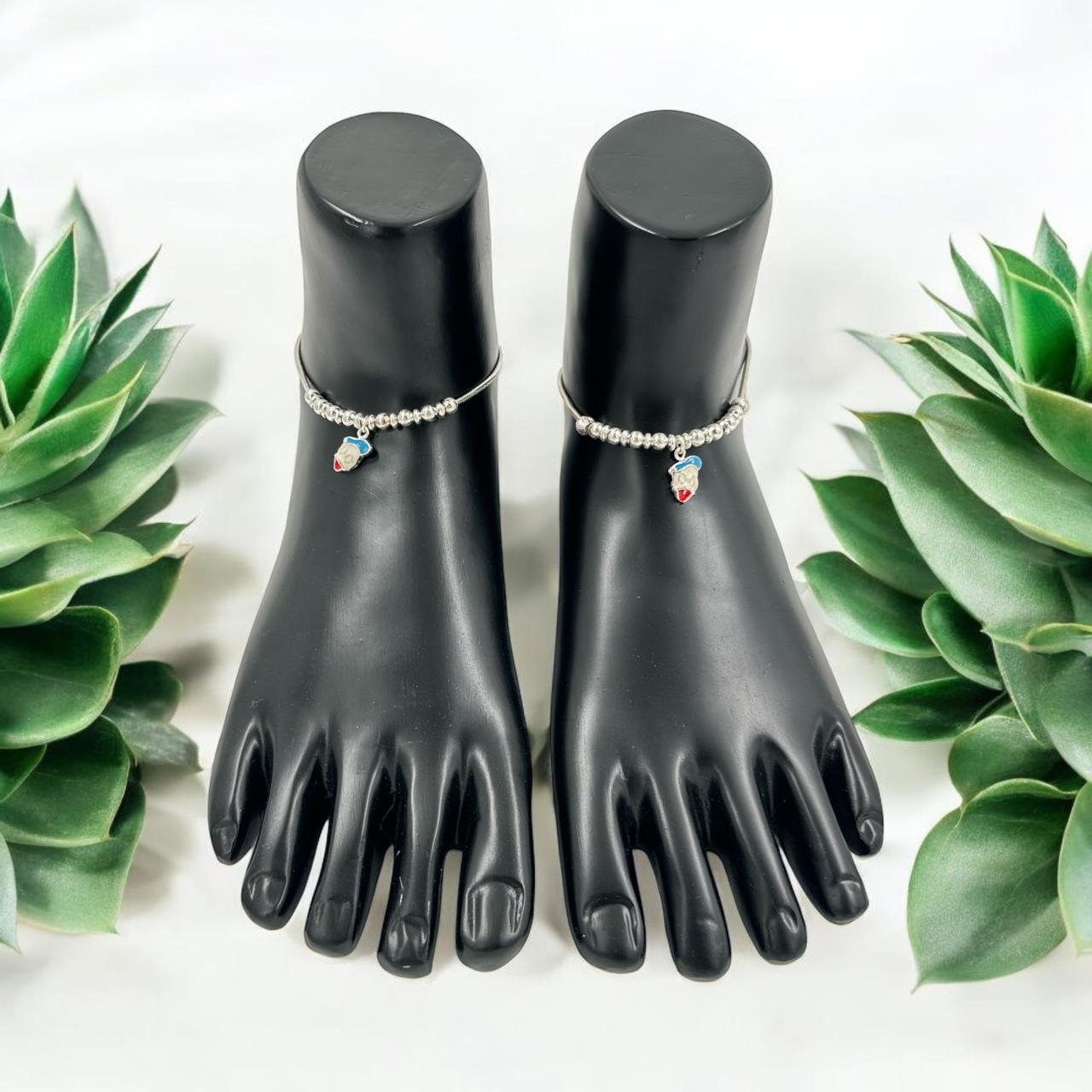 Baby Anklet – Silver Balls with Dangle Hangings