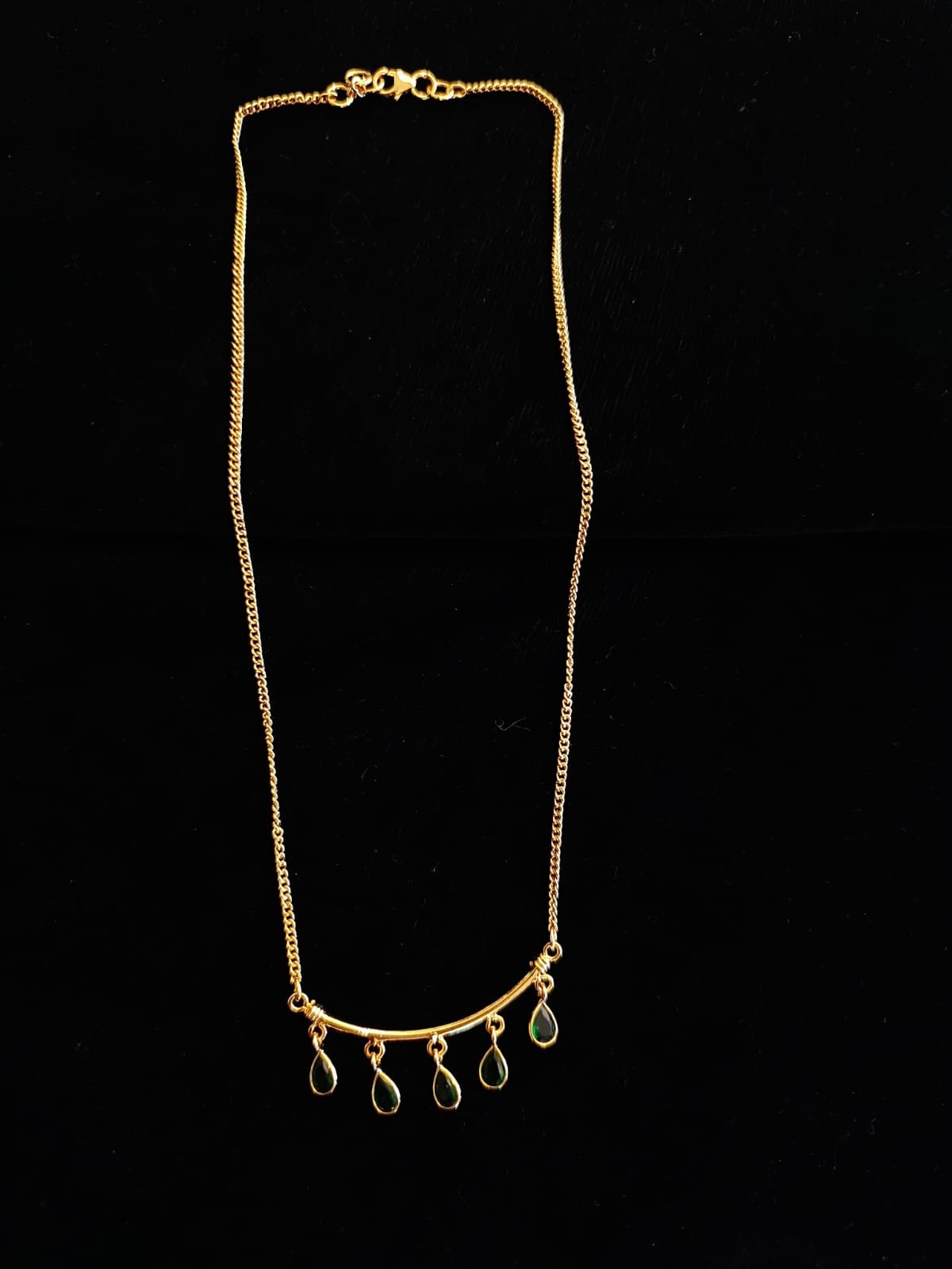 Baby Chain with Green Stone Pendant & Gold Polish