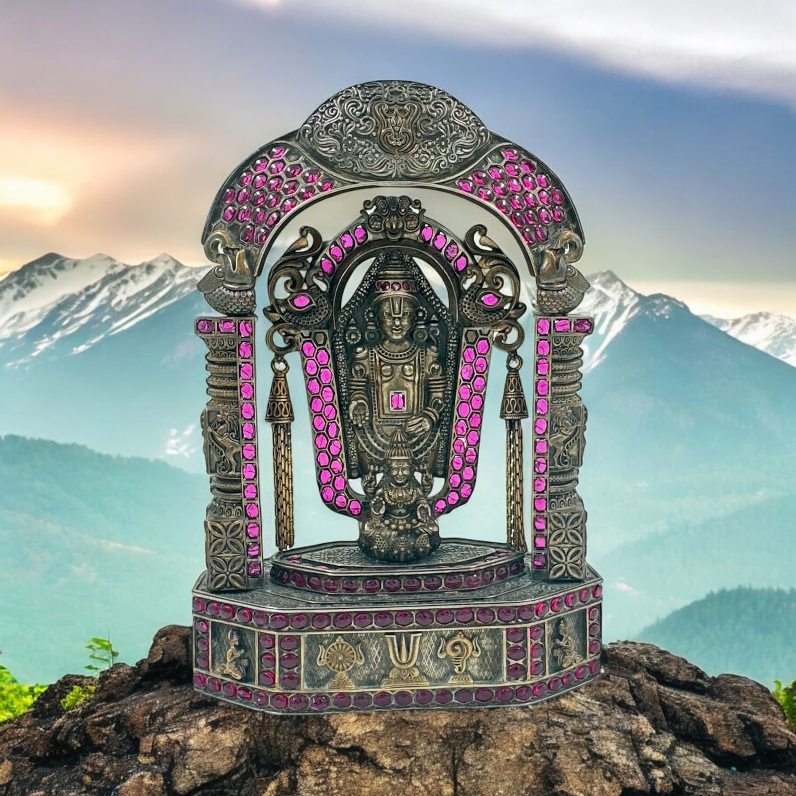 Big Balaji Idol – Antique Polish with Pink Pota Stones