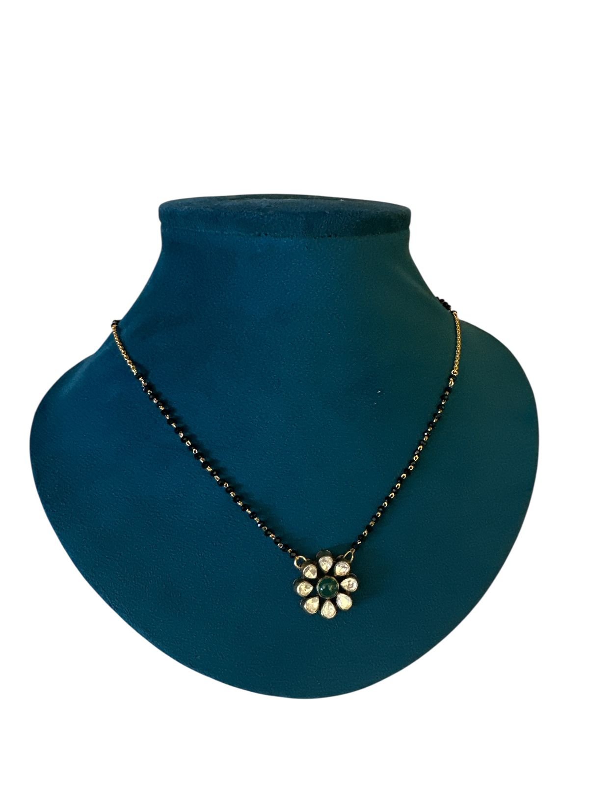 Black Beads Mozanite Victoria Pendant Chain