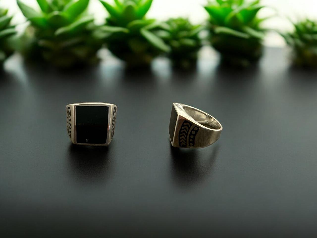 Black Big Stone Braided Men’s Ring