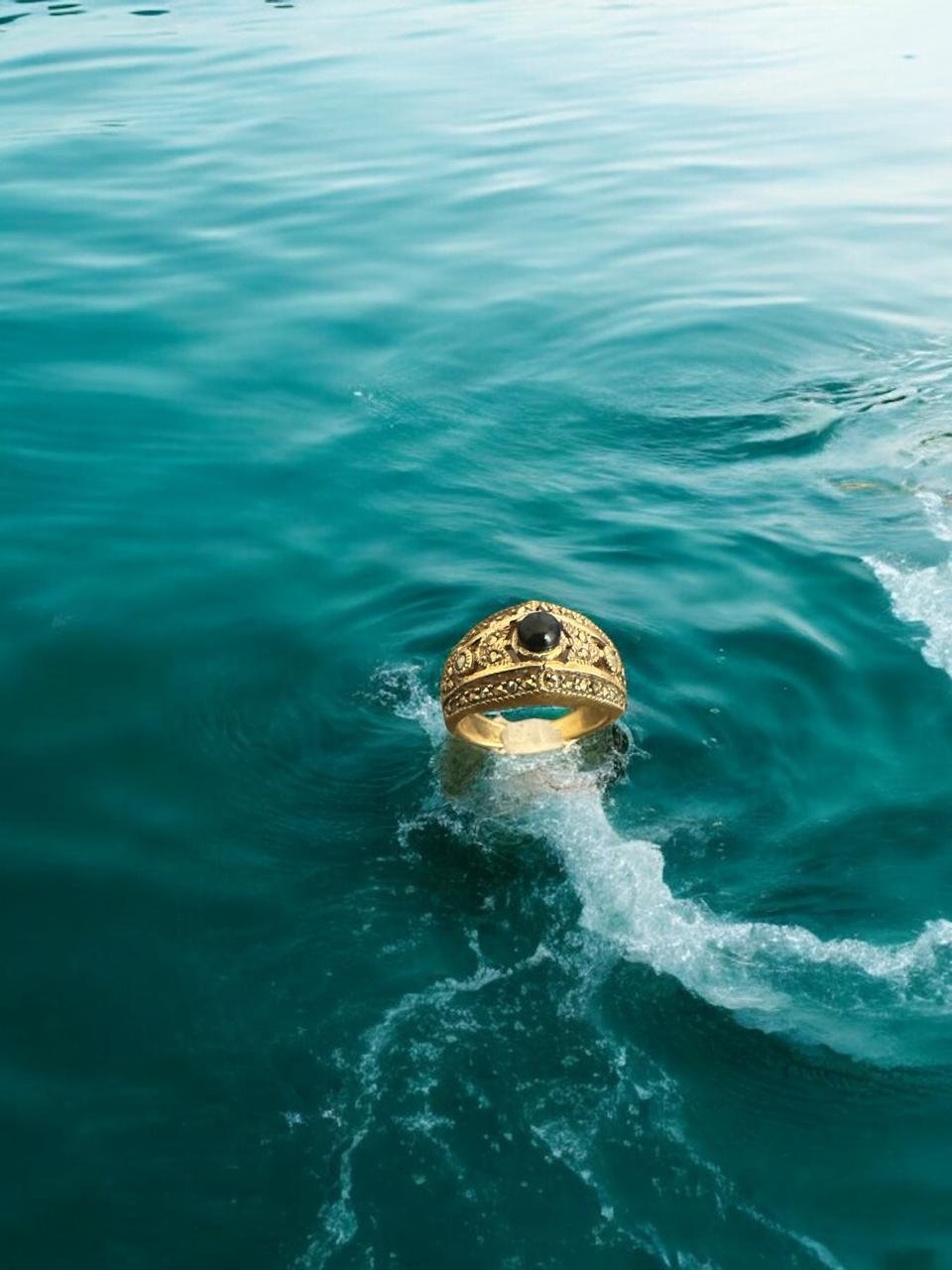 Black & Marker Stones Gold Polish Ladies Ring