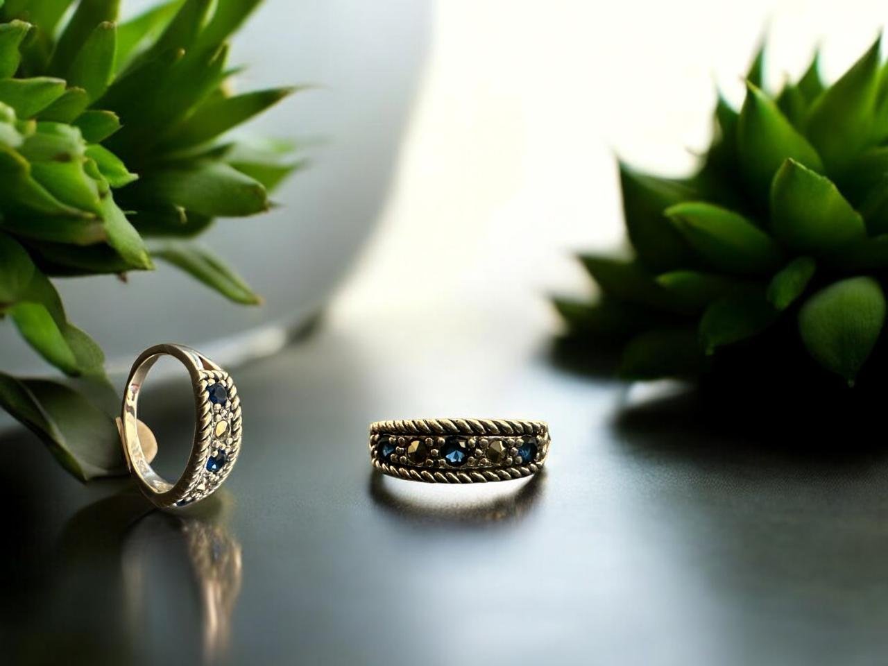 Blue & Marker Stone Silver Polish Ladies Ring