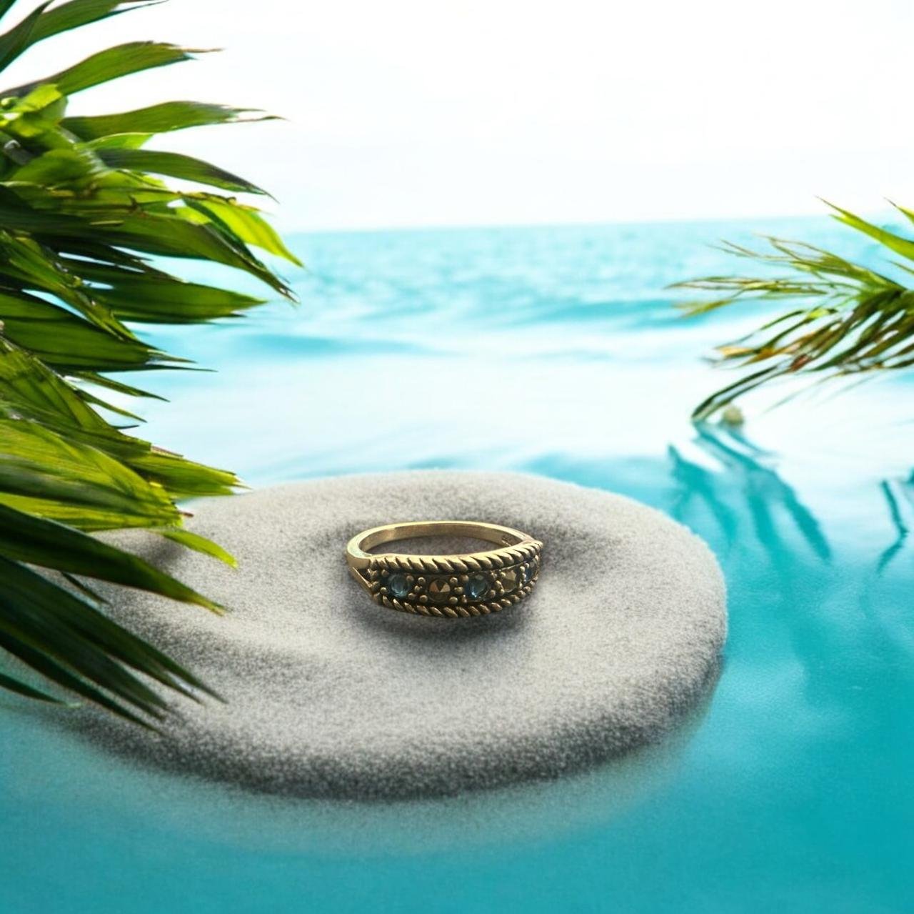 Blue & Marker Stones Silver Polish Ladies Ring