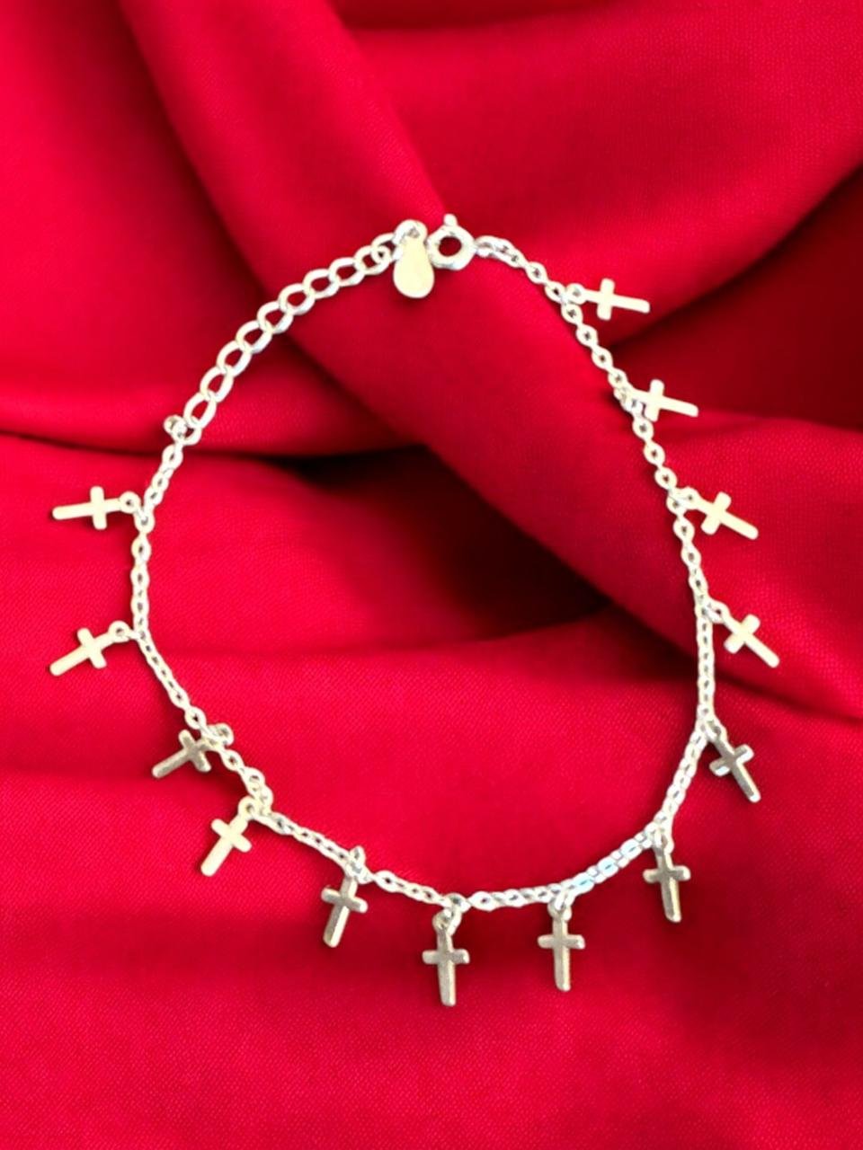 Chain model bracelet with silver polish and  cross  design