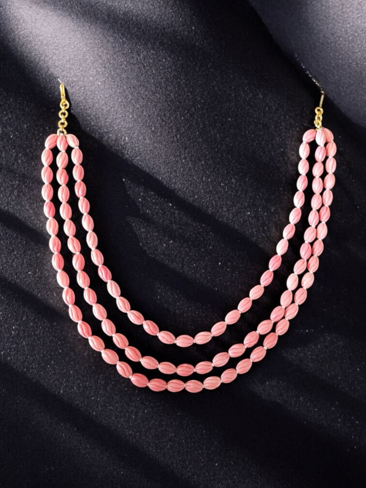 Coral Drop & White Pearls 3 Line Beads Chain