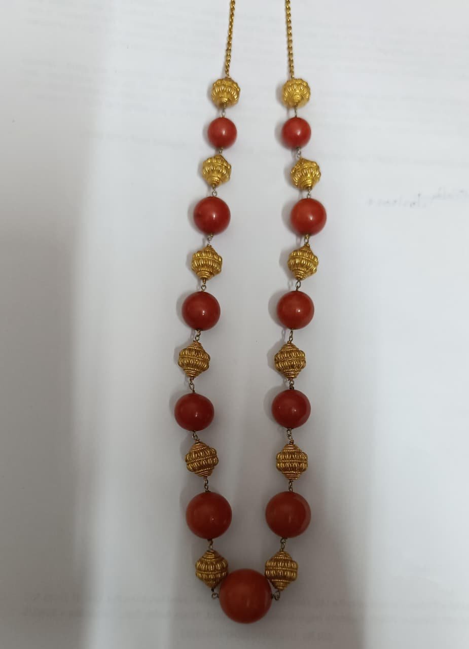 Coral Gold Bolls Beads Chain