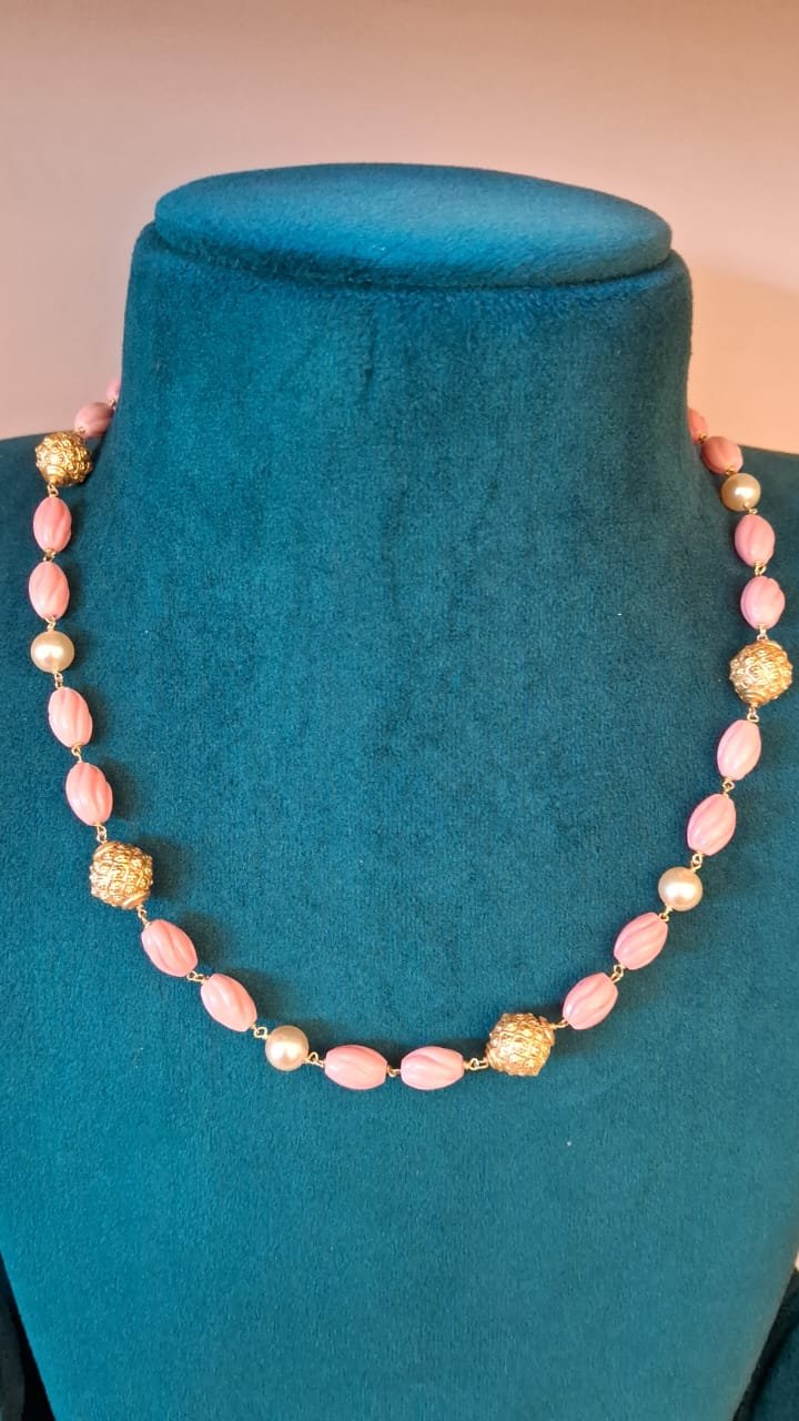 Corals & Swarovski Pearls Gold Polish Beads Chain