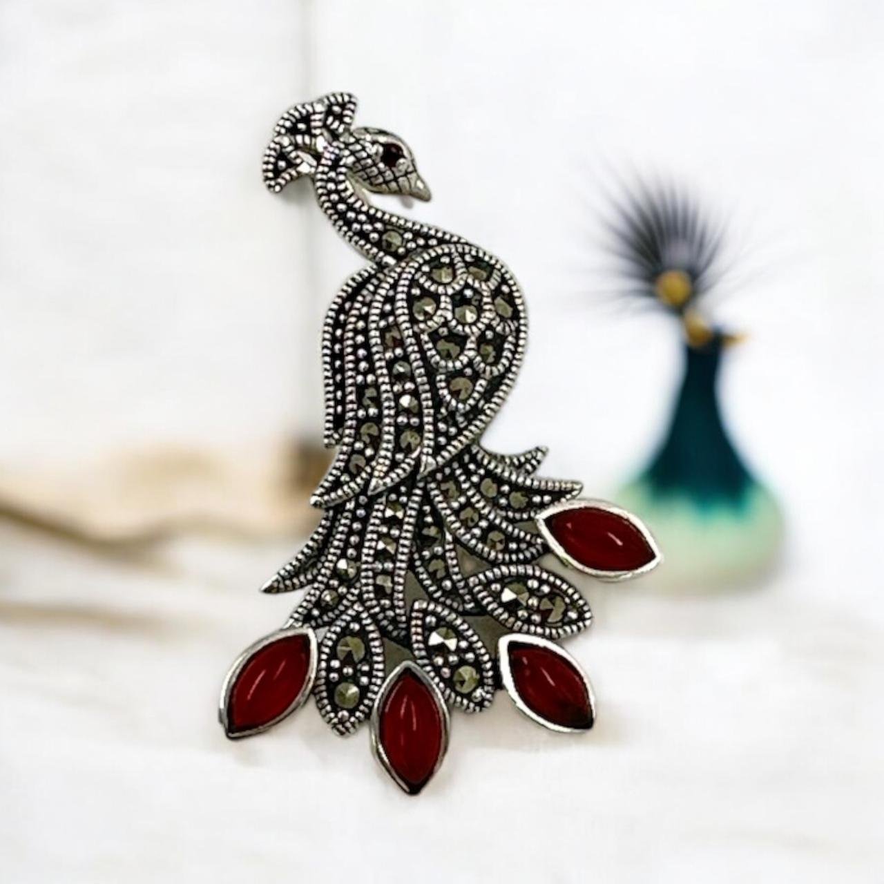 Crimson Peacock Grace Saree Pin