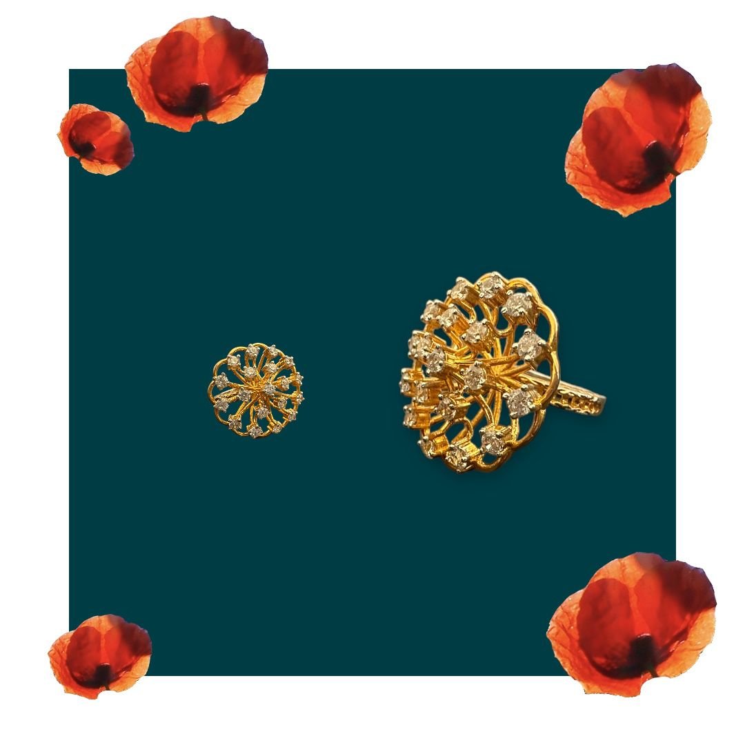 CZ Flower Party Wear Gold Polish Ring