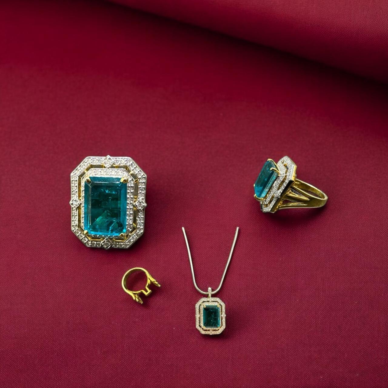 CZ & Green Stone 2-in-1 Pendant Ring