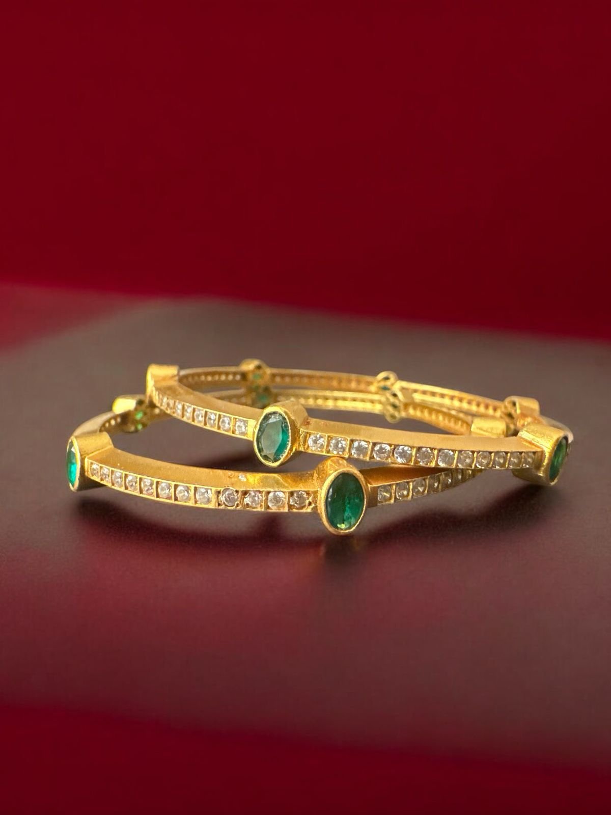 Cz Green stone Bangles with gold polish