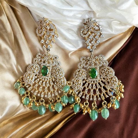 CZ & Green Stone Chandh Bhali Ear Rings