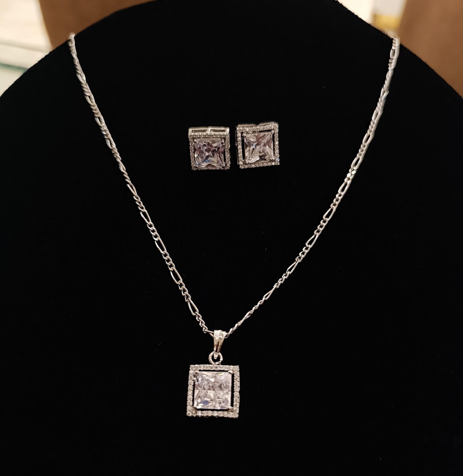 CZ & Mozanite Big Stone Chain, Pendant & Earrings Set