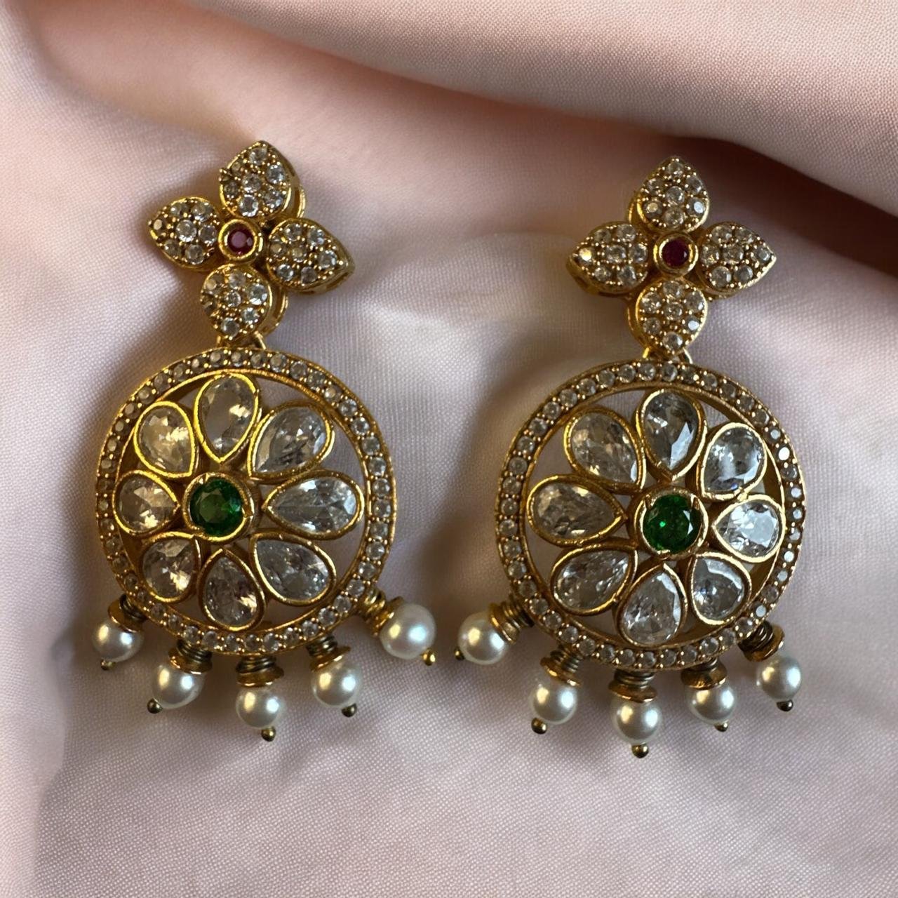 CZ, Mozanite & Red-Green Stone Gold Studs