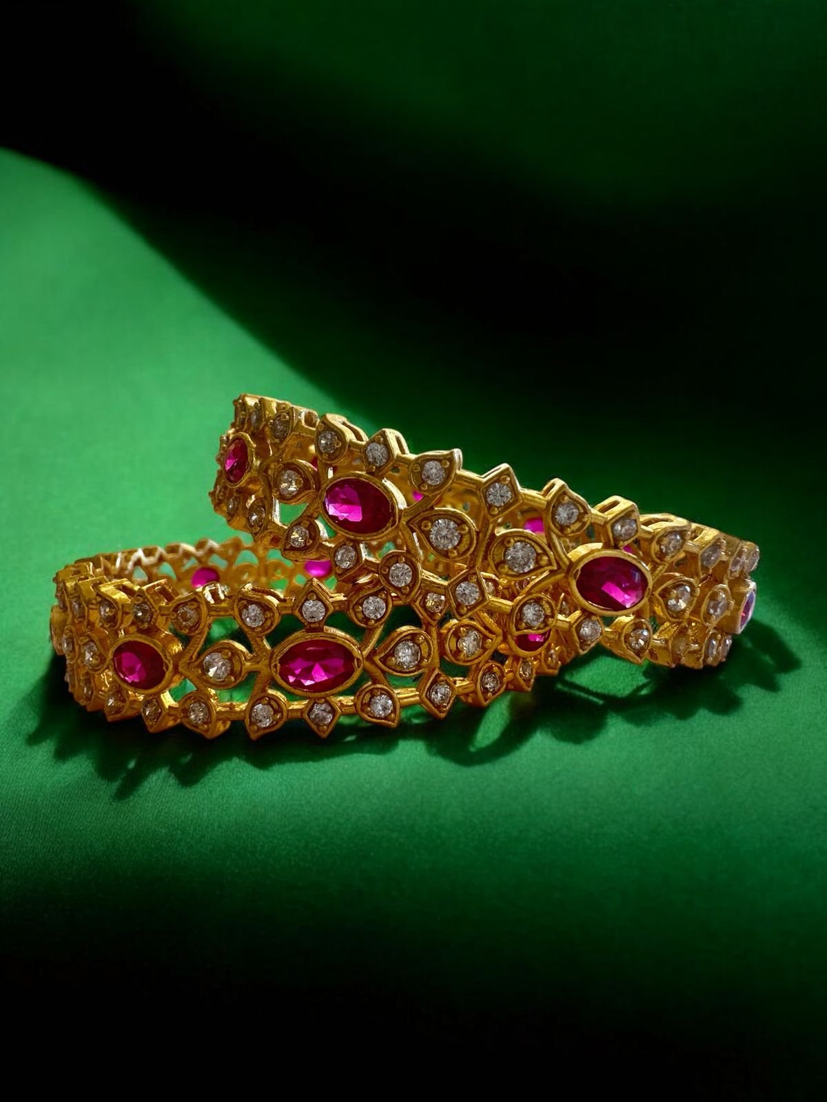 CZ & Ruby Stone Gold Polish Bangle