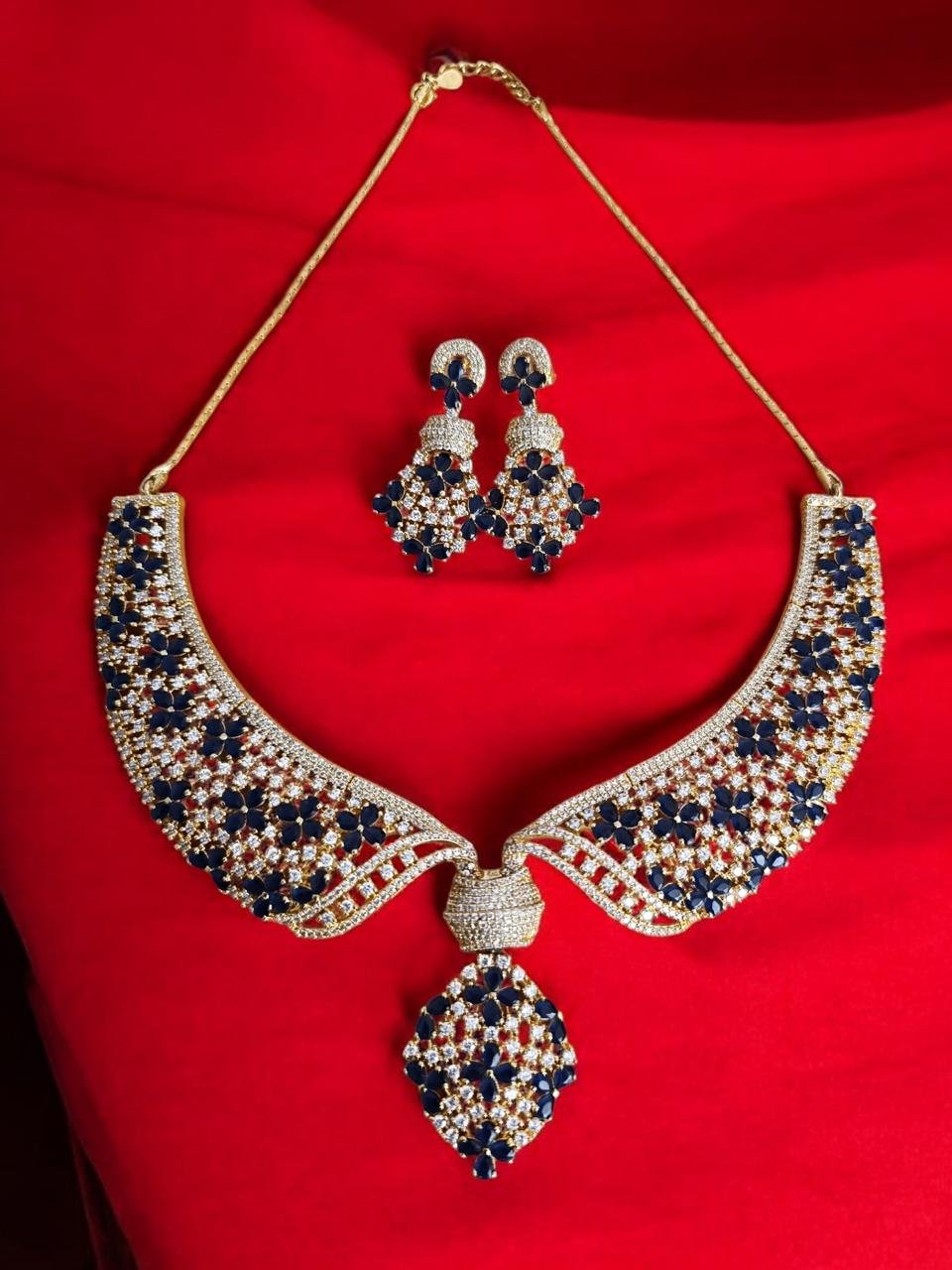 CZ White & Blue Stone Necklace