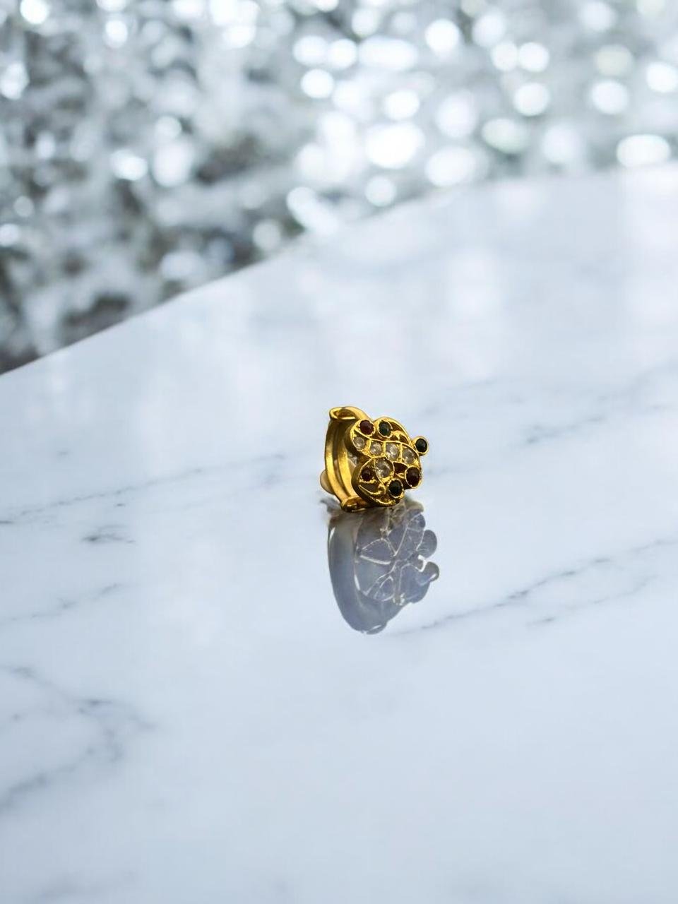 CZ White, Green & Ruby Stones Gold Polish Ladies Ring