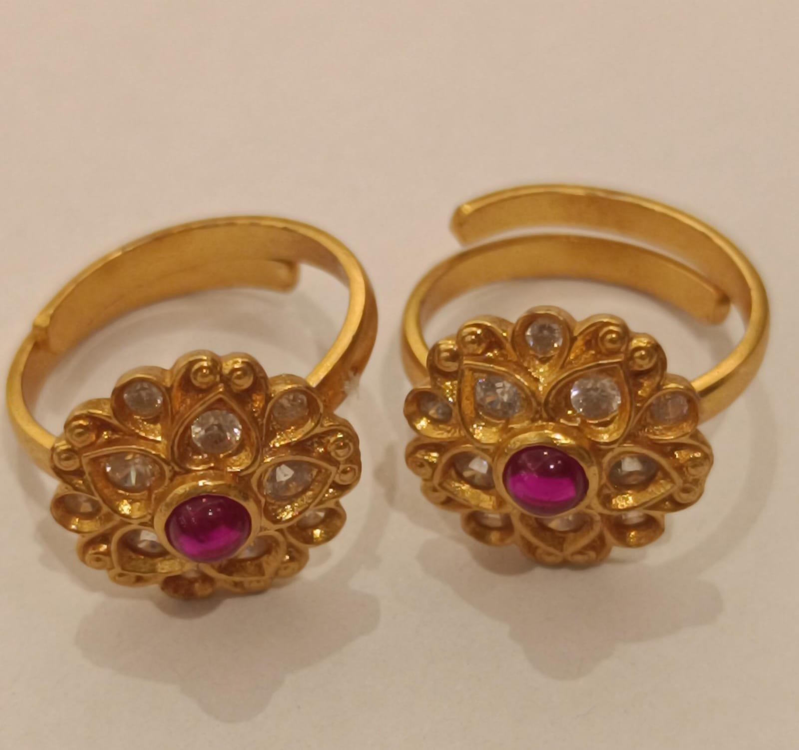 CZ White & Ruby Stone Toe Rings