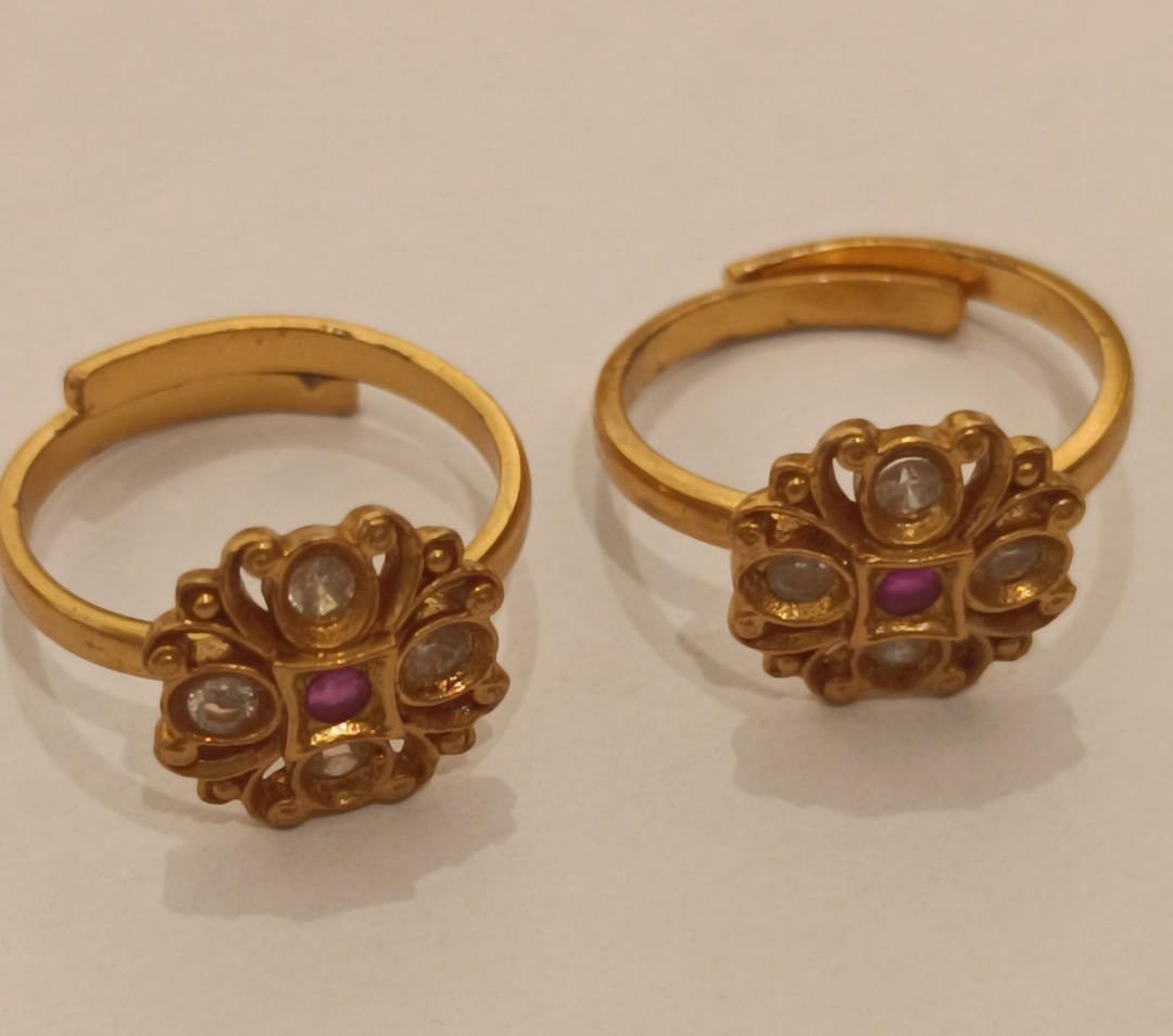 CZ White & Ruby Toe Rings