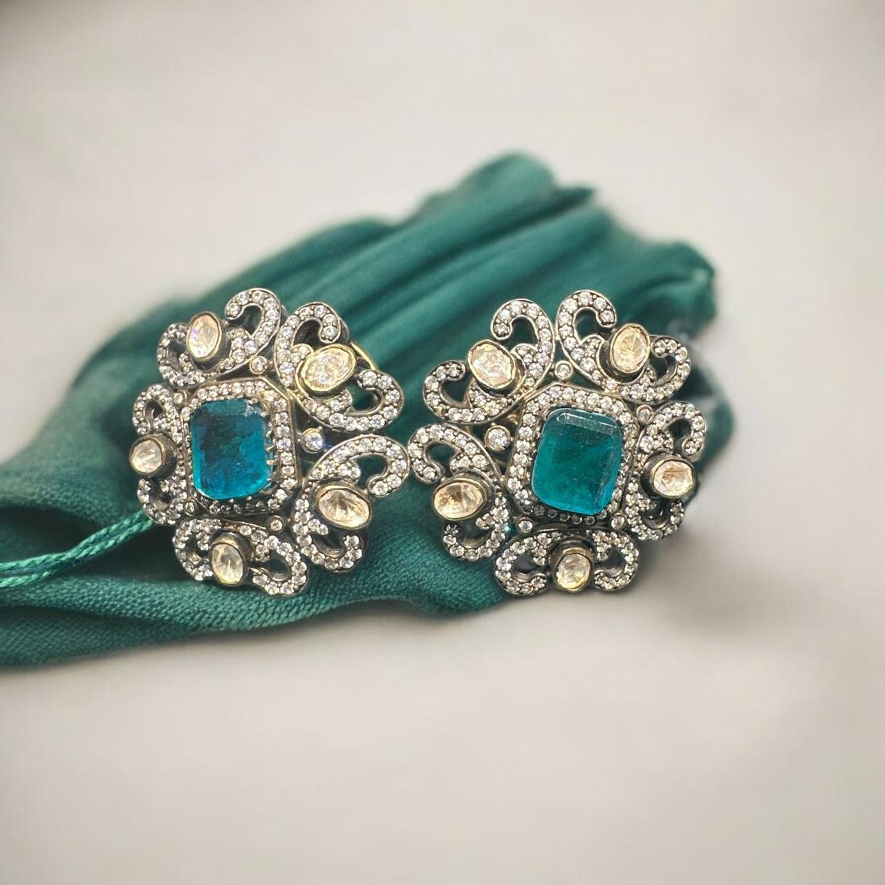 Emerald Aura CZ Victoria Studs