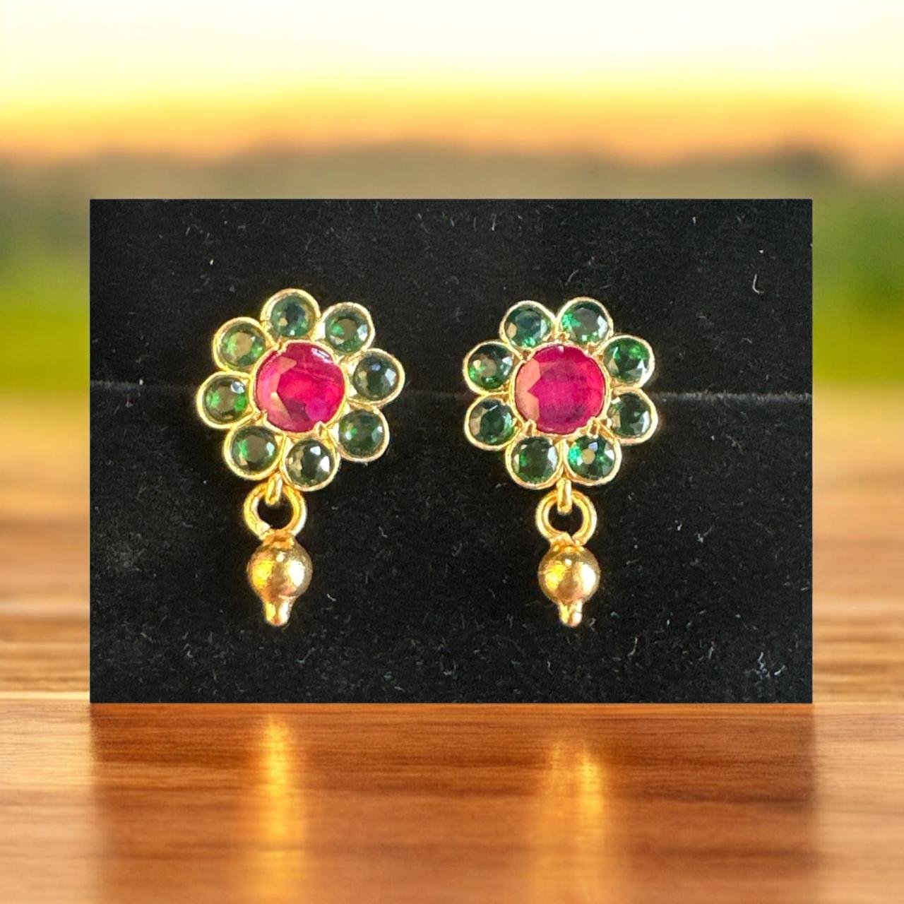Emerald Ruby Gold-Polish Earrings