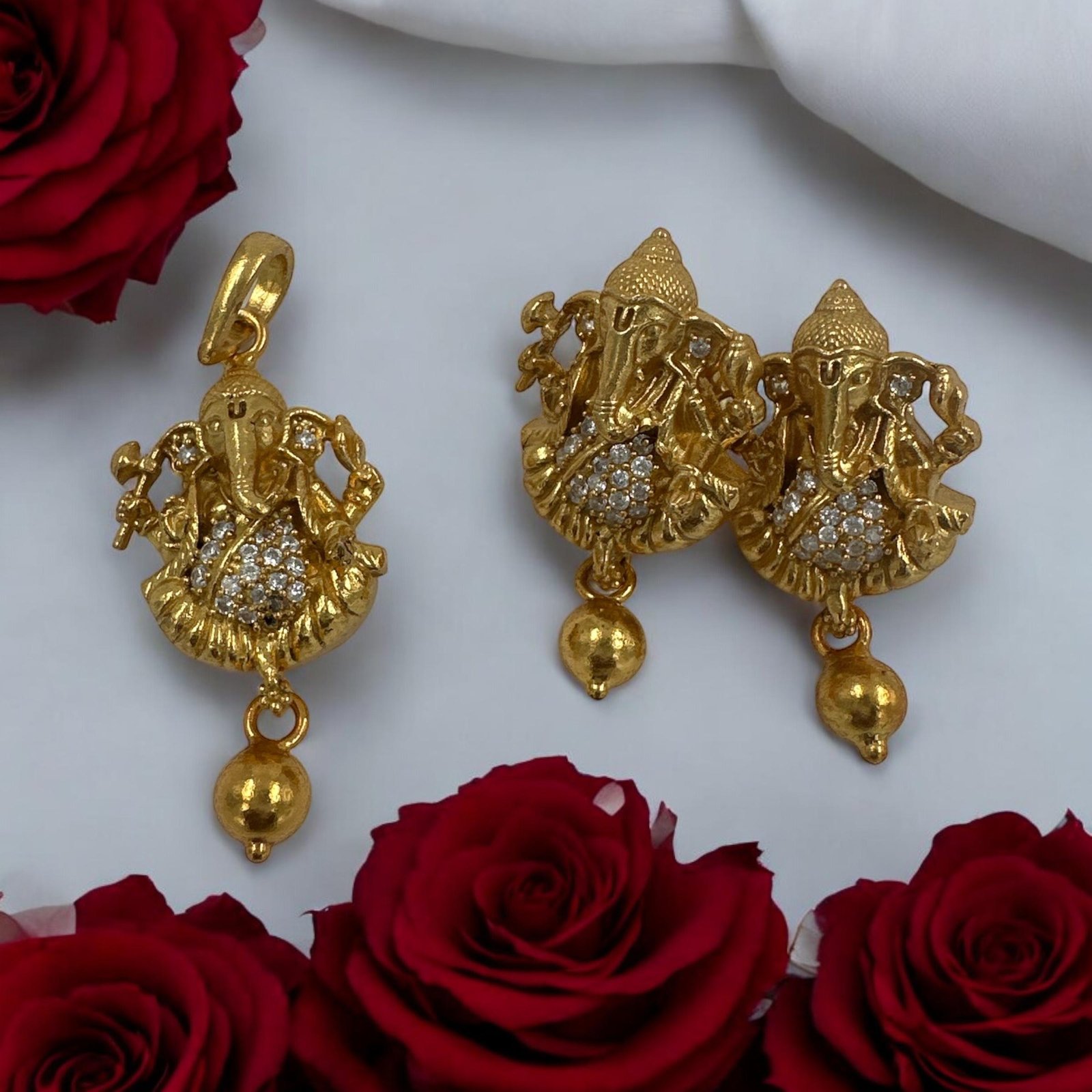 Ganesh modal  premium cz stones with gold polish  pendent set