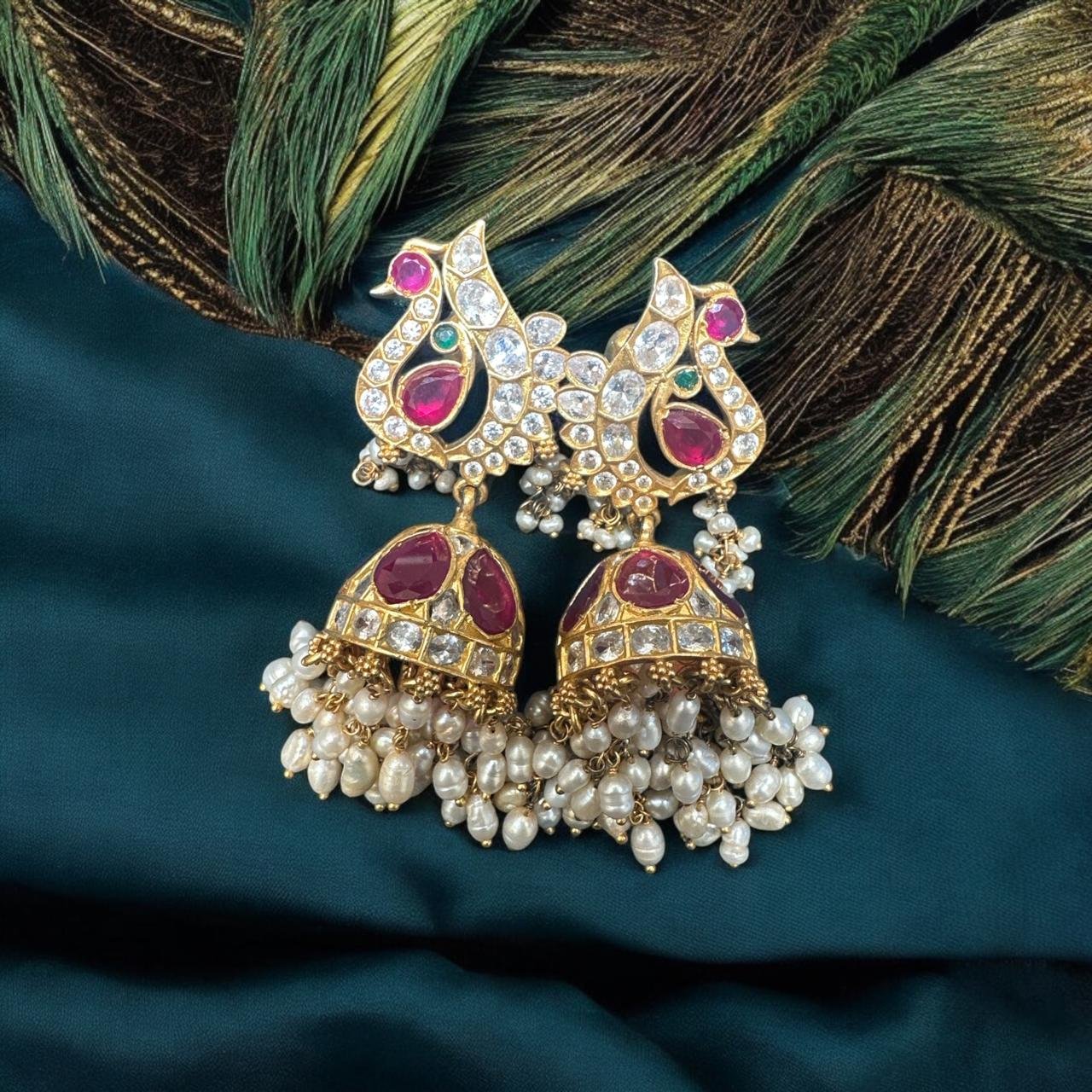 Gold Polish CZ, Mozanite & Ruby Buttalu Hangings