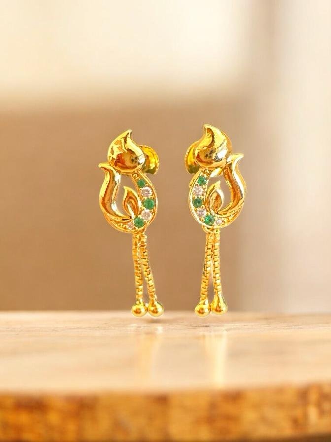 Gold Polish Peacock Green Stone Hangings