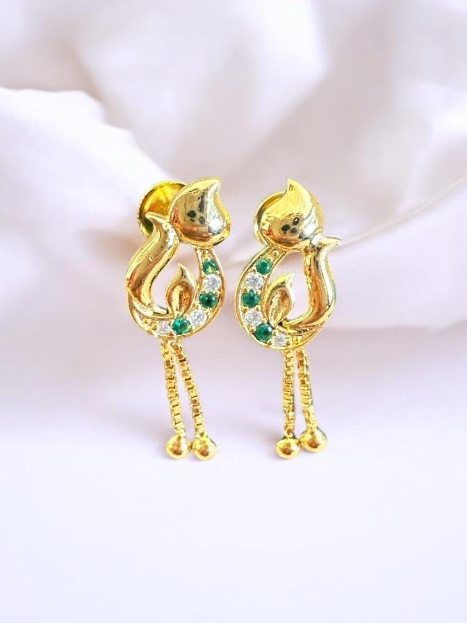 Gold Polish White & Green Stone Hangings