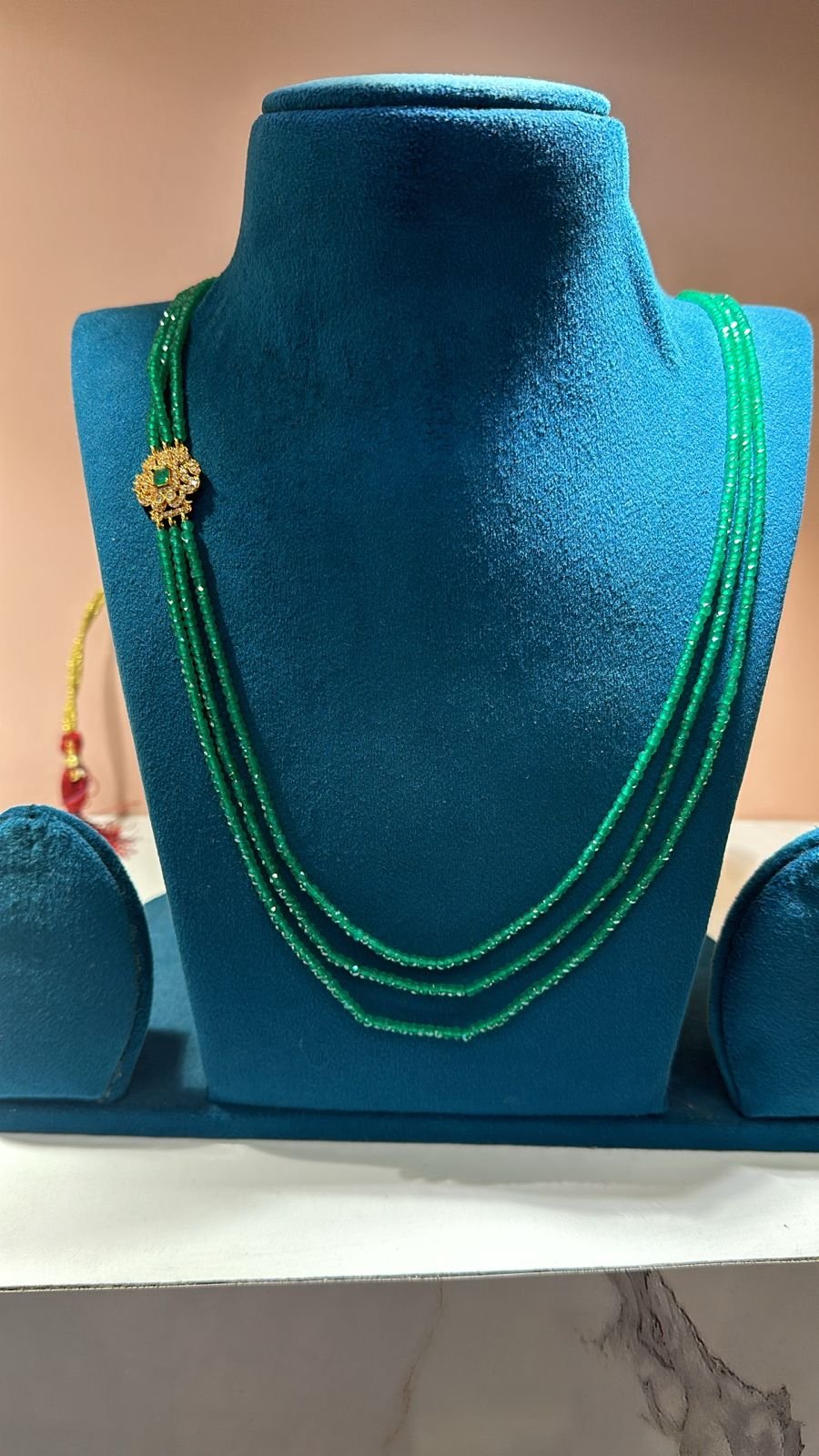 Green Hydrogen Beads 3 Line Peacock CZ Gold Polish Chain