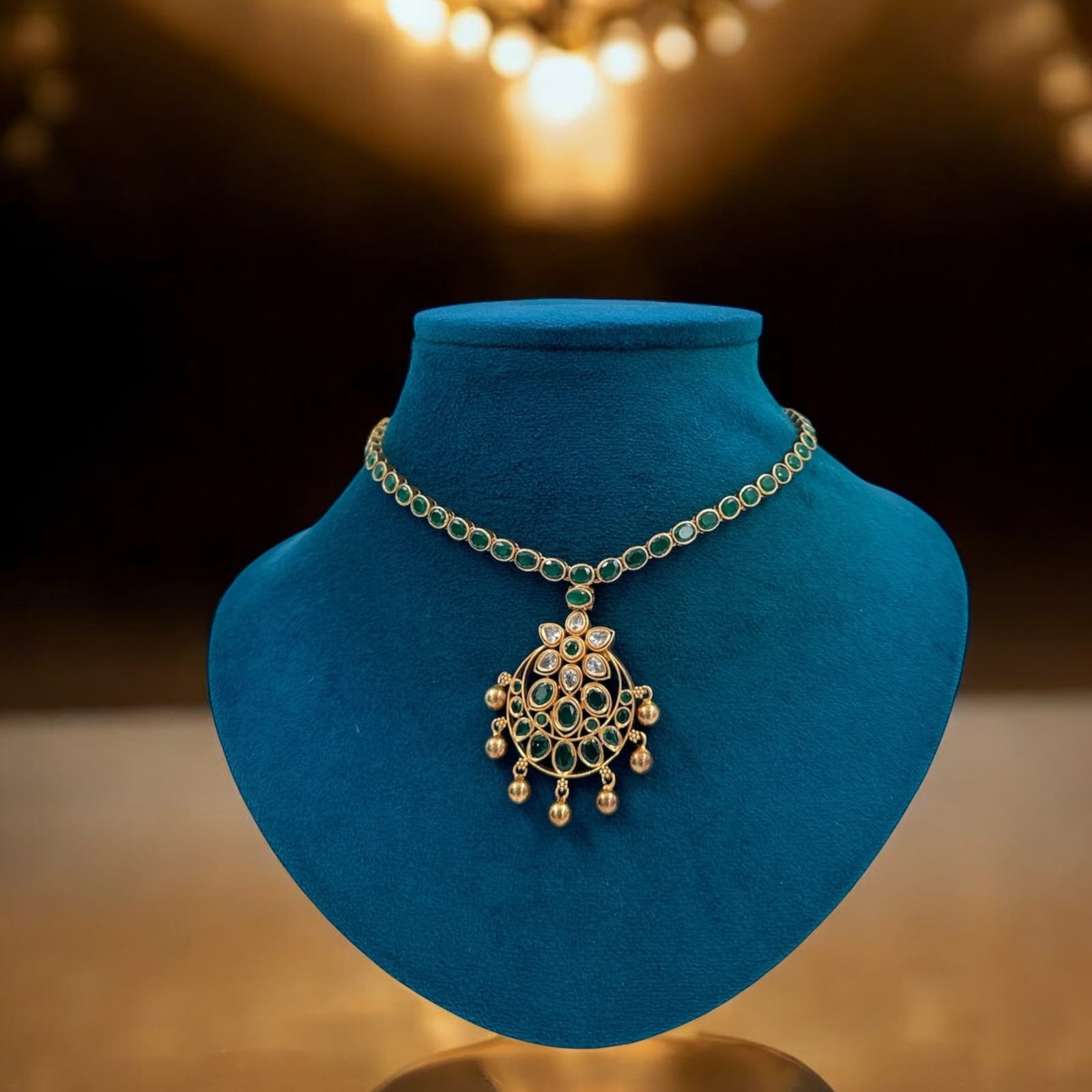 Green & Moissanite Pendant Necklace