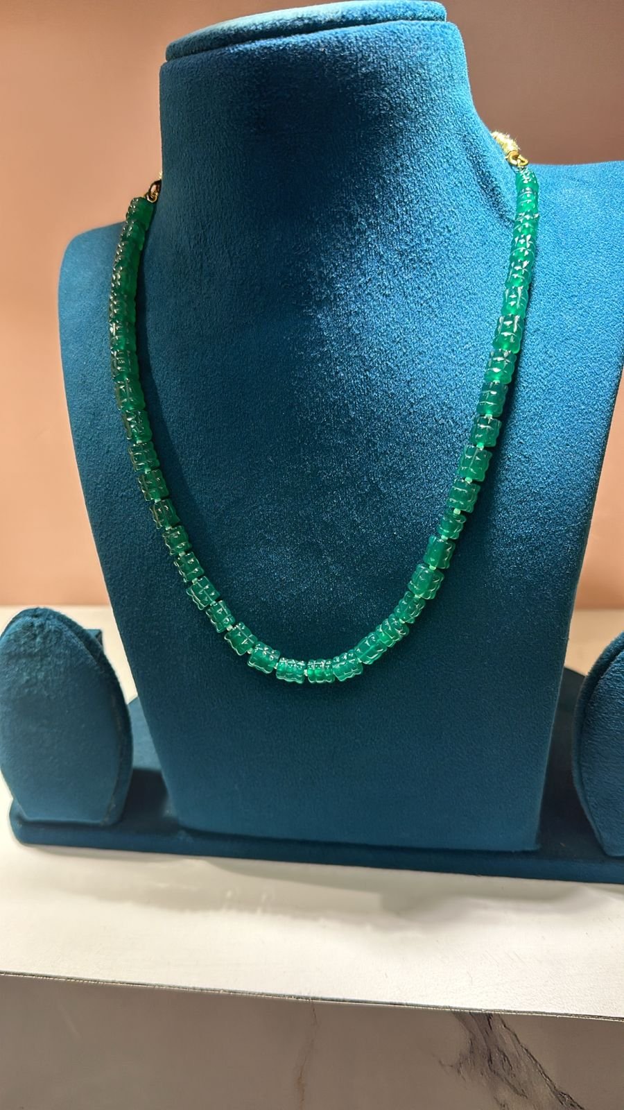 Green & White Beads Single Line Chain