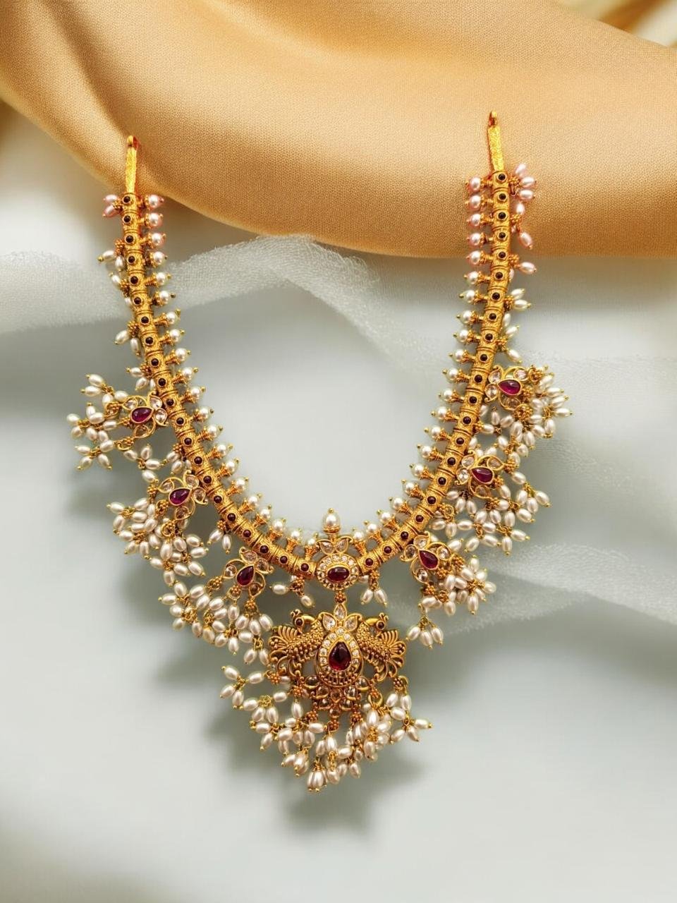Gutta Pusalu Peacock Ruby Necklace