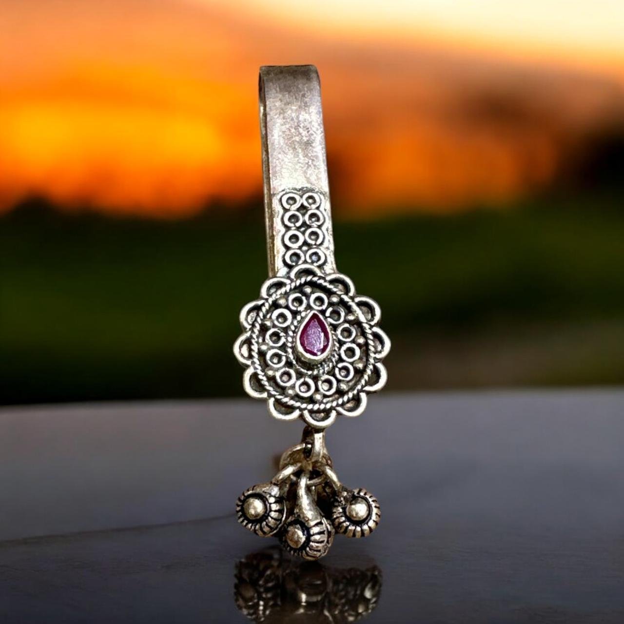 Key chain with Ruby stone with silver Balls Hangings