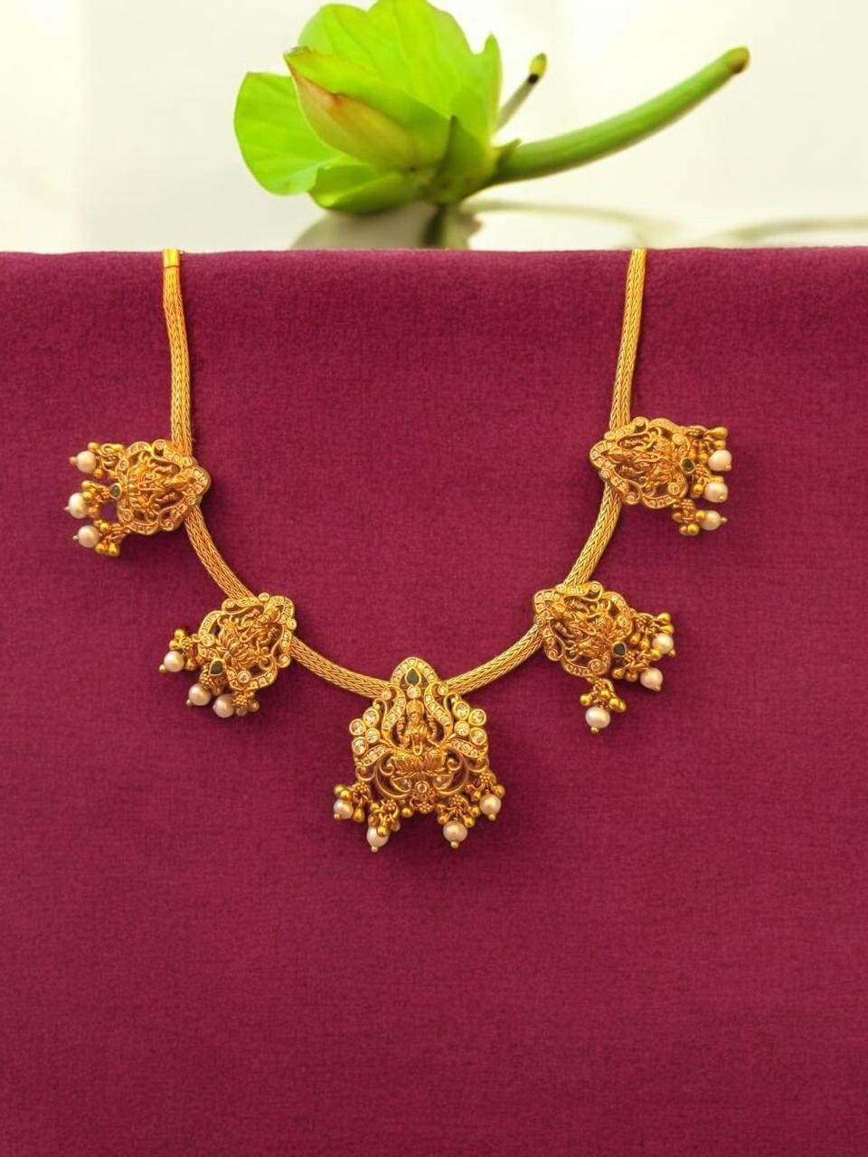 Lakshmi Devi Nanu Patti CZ Green Stone Necklace