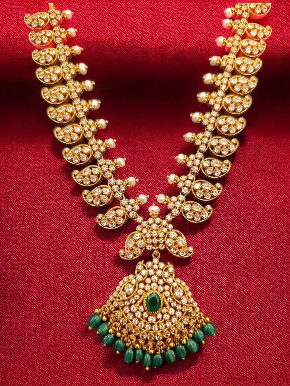 Mango Peacock CZ Green Beads Necklace