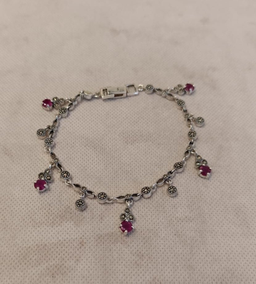 Marker stones  with oxidized polish ruby stones with chain model bracelet