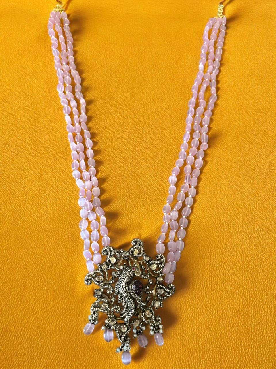 Monalisa beads pink colour and Victoria pendent with Victoria  polish haram