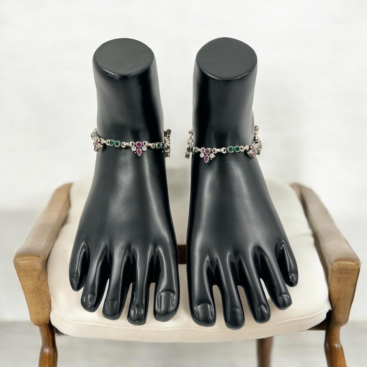 Mozanite Anklet – White, Green & Pink Stones