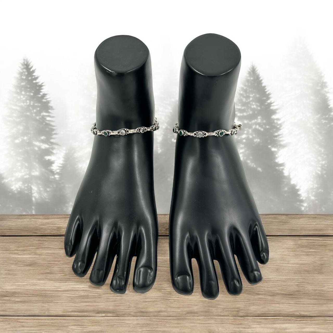 Mozanite Anklet – White & Green Stones Antique Finish