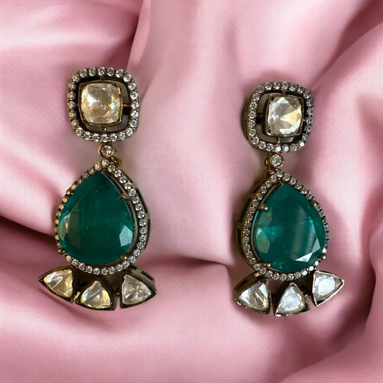 Mozanite & Green Stone Premium CZ Victoria Studs