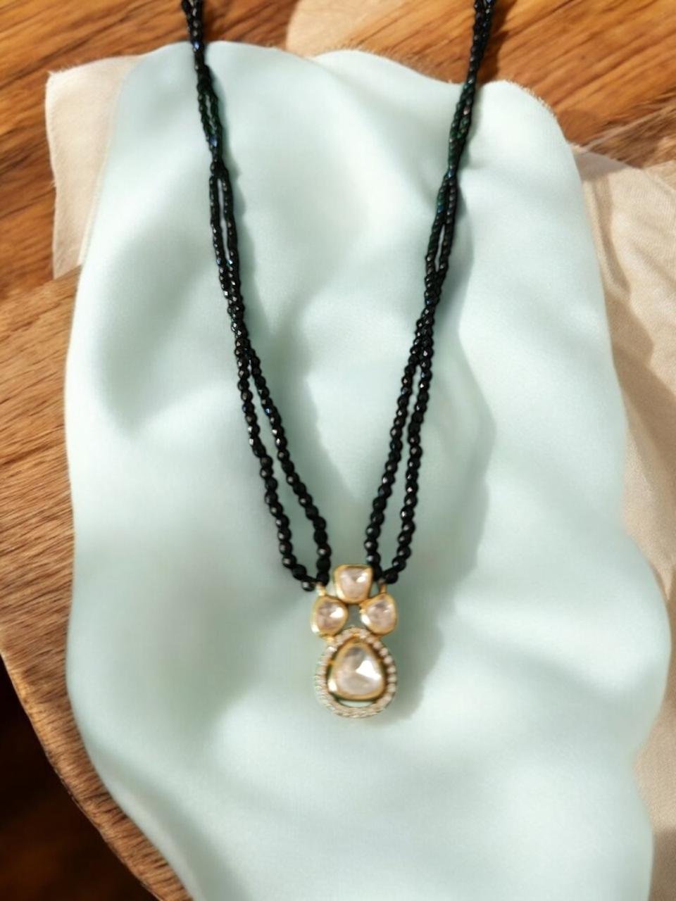 Mozanite  stones with black beads chain 2 lines